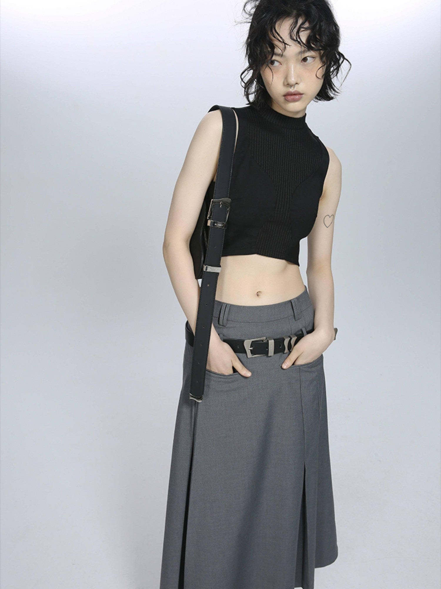 ALINNV Black Wavy Irregular Zinc Alloy Buckle Women&