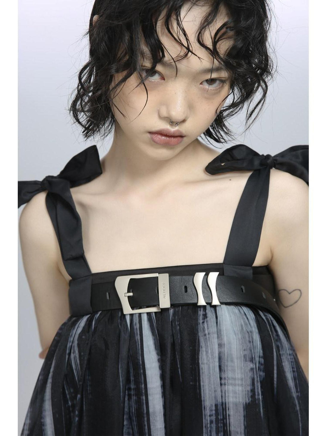 ALINNV Black Wavy Irregular Zinc Alloy Buckle Women&