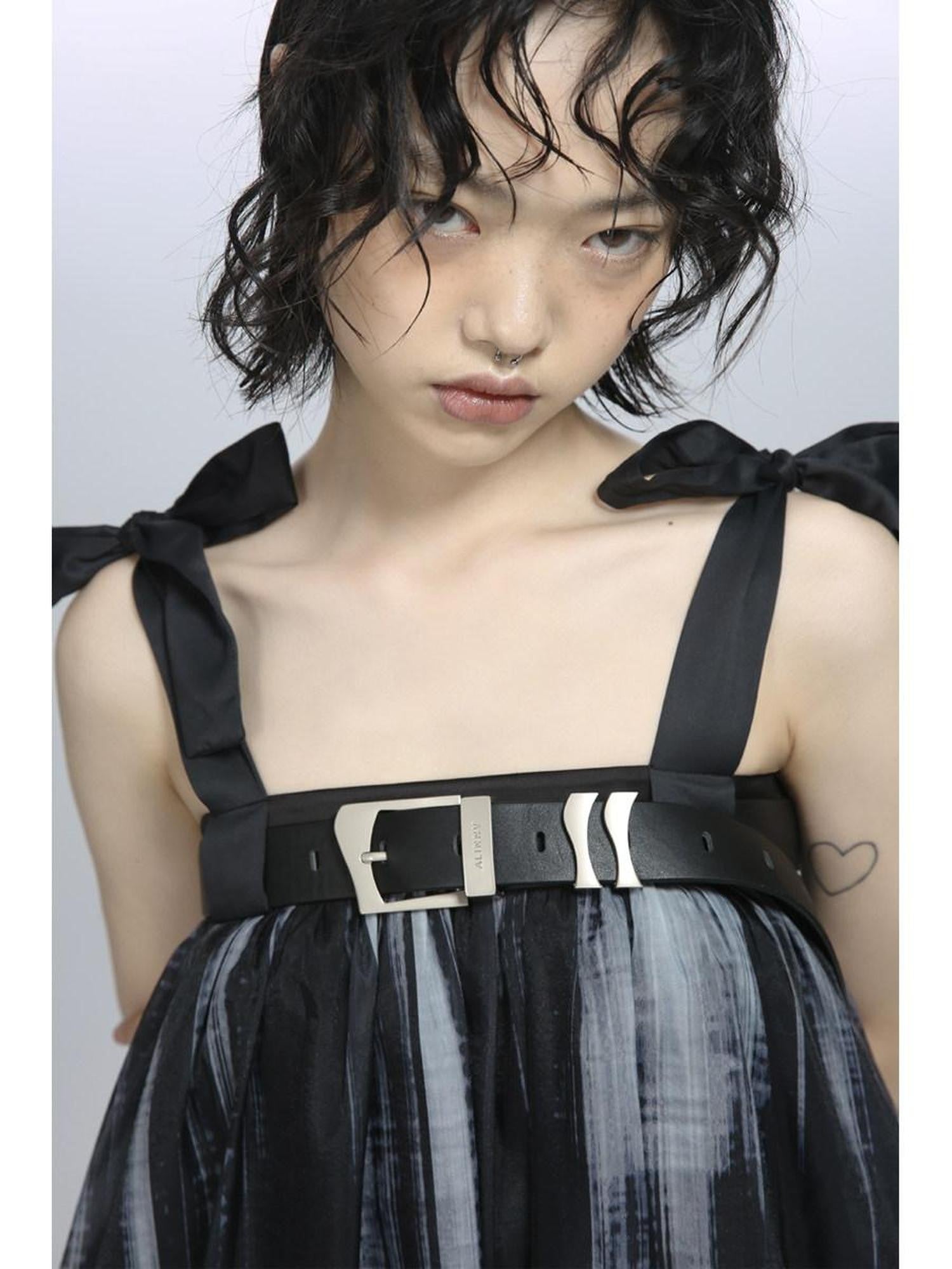ALINNV Black Wavy Irregular Zinc Alloy Buckle Women&