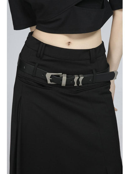 ALINNV Black Wavy Irregular Zinc Alloy Buckle Women&