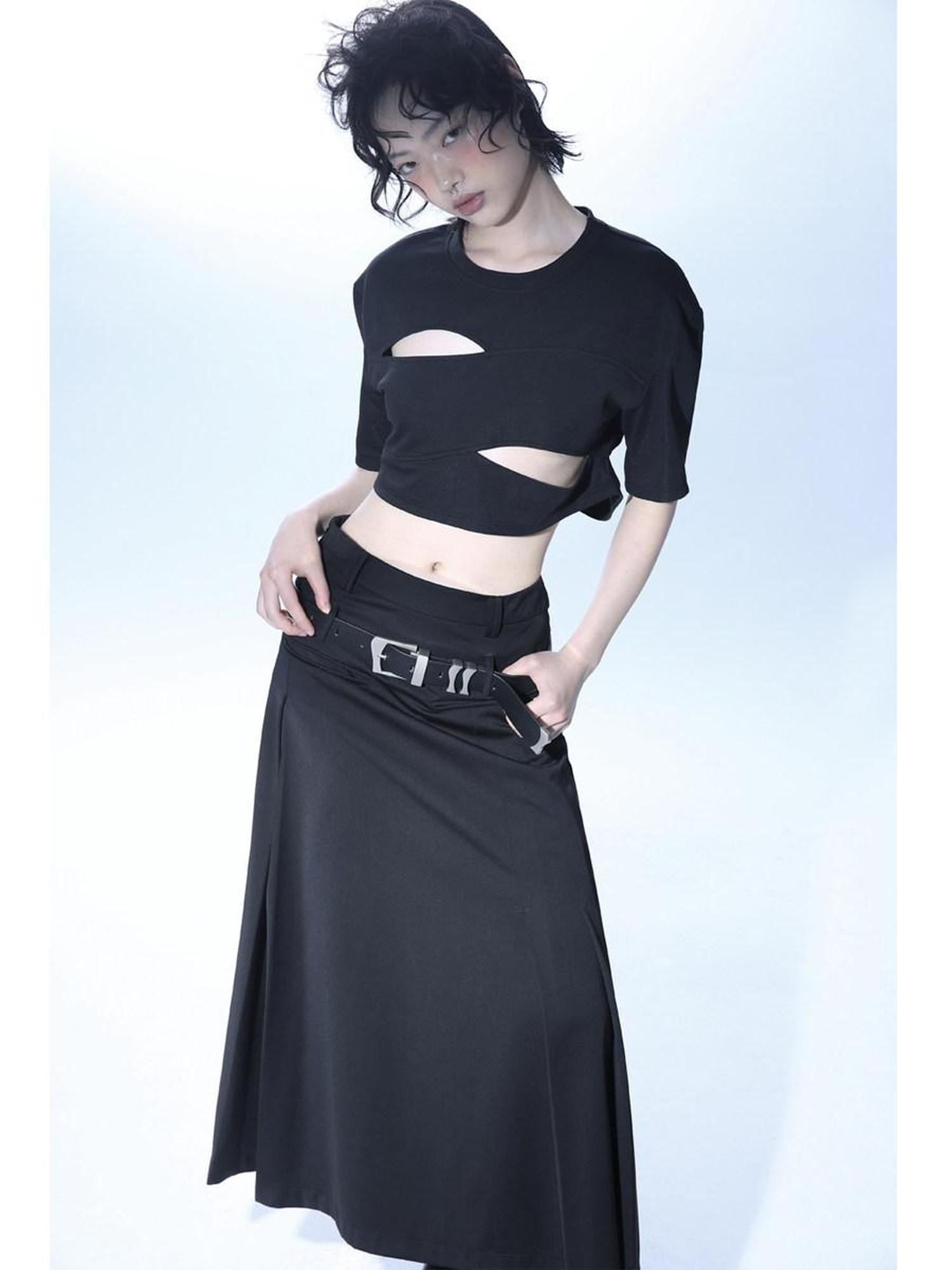 ALINNV Black Wavy Irregular Zinc Alloy Buckle Women&