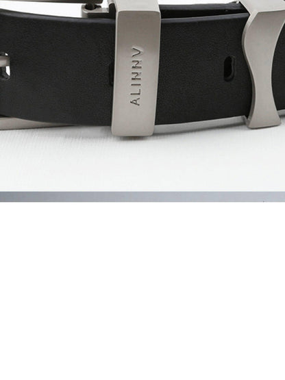 ALINNV Black Wavy Irregular Zinc Alloy Buckle Women&
