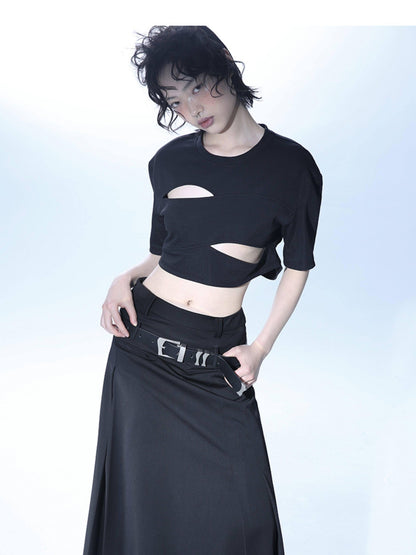 ALINNV Black Wavy Irregular Zinc Alloy Buckle Women&