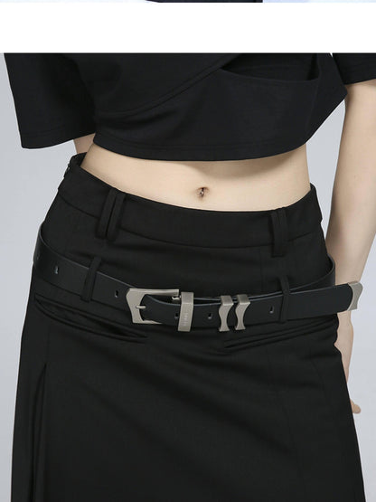 ALINNV Black Wavy Irregular Zinc Alloy Buckle Women&