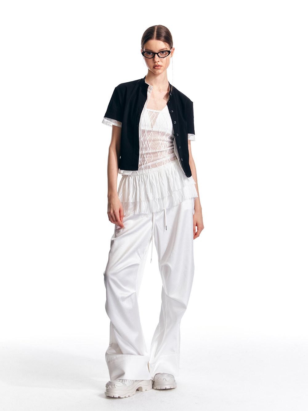 ALINNV Black White Lace Splice Faux Two Piece Women&