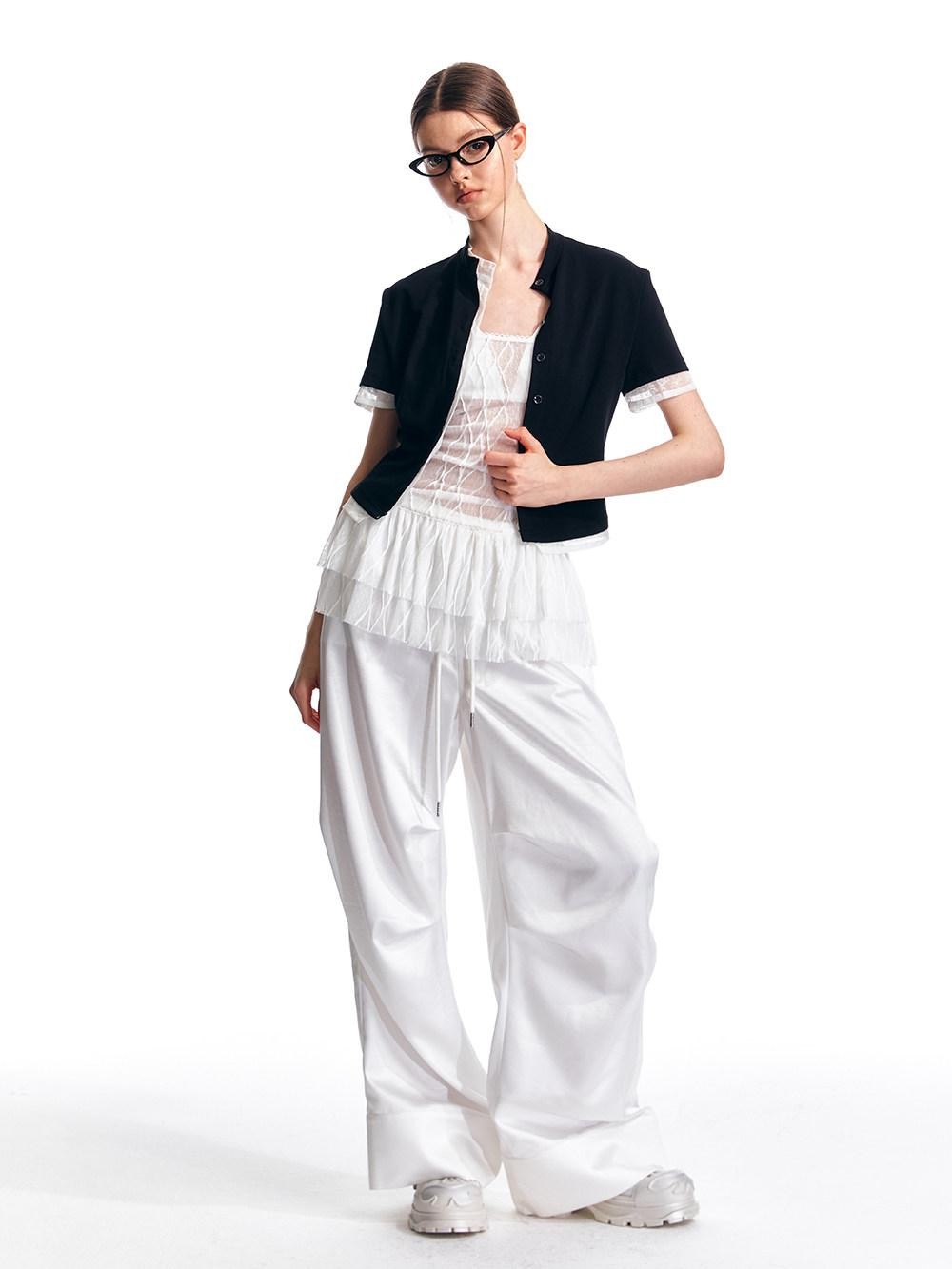 ALINNV Black White Lace Splice Faux Two Piece Women&
