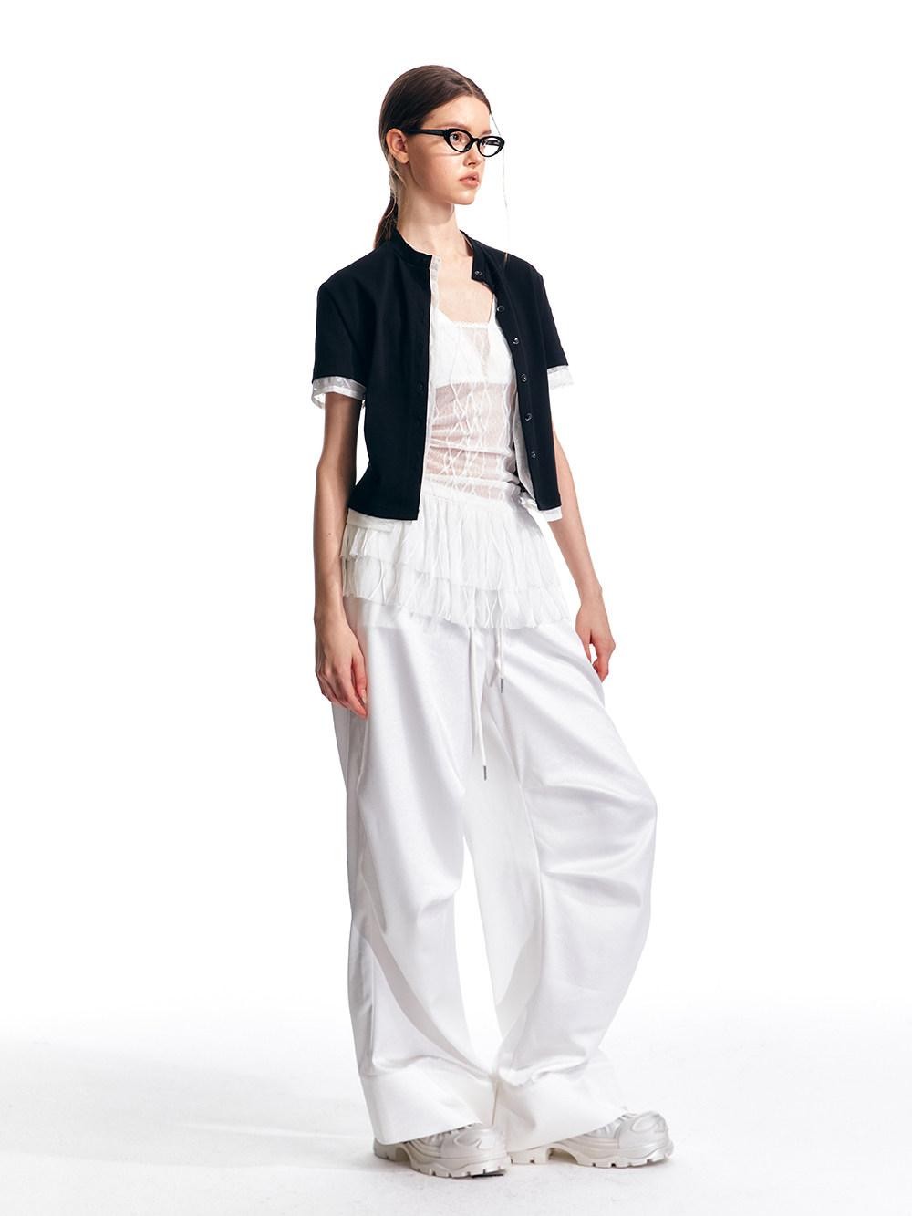 ALINNV Black White Lace Splice Faux Two Piece Women&