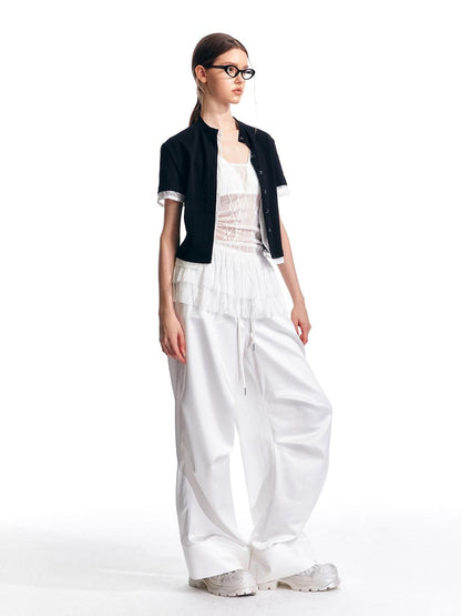 ALINNV Black White Lace Splice Faux Two Piece Women&