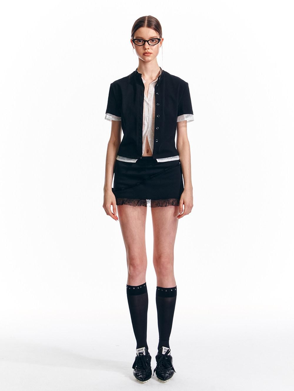 ALINNV Black White Lace Splice Faux Two Piece Women&