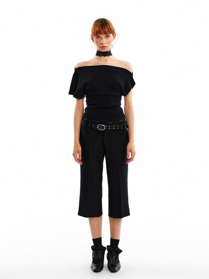 ALINNV Black White Reversible Lace Stretch Cropped Slim Women&