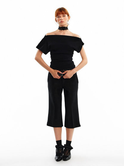 ALINNV Black White Reversible Lace Stretch Cropped Slim Women&