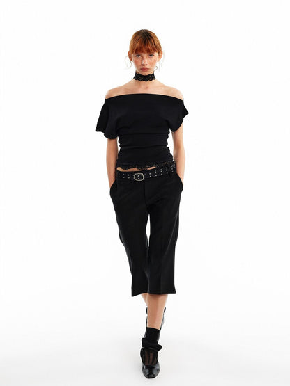 ALINNV Black White Reversible Lace Stretch Cropped Slim Women&