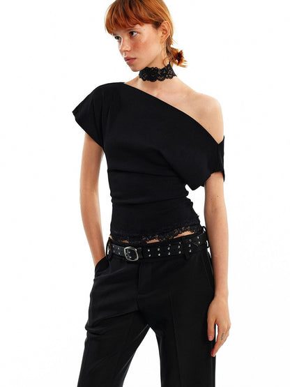ALINNV Black White Reversible Lace Stretch Cropped Slim Women&