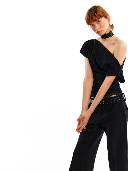 ALINNV Black White Reversible Lace Stretch Cropped Slim Women&
