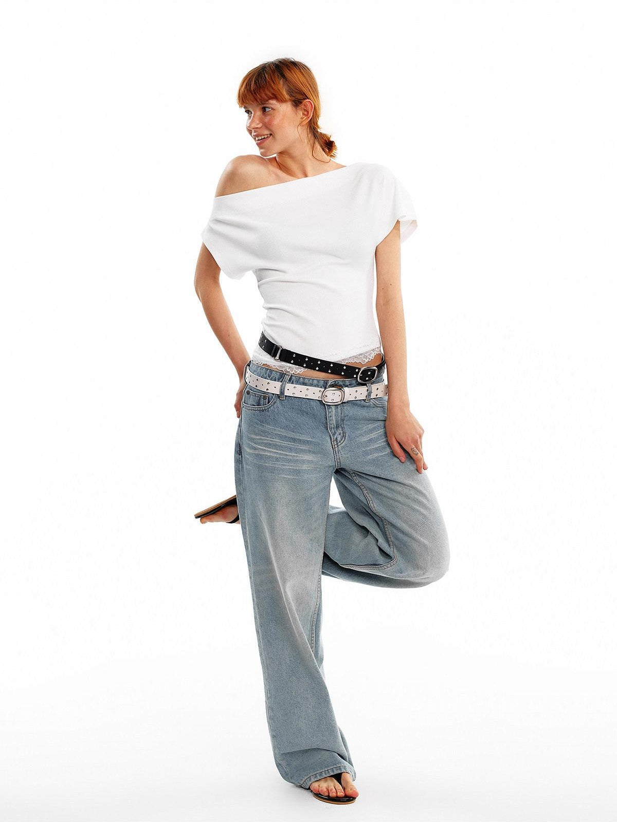 ALINNV Black White Reversible Lace Stretch Cropped Slim Women&