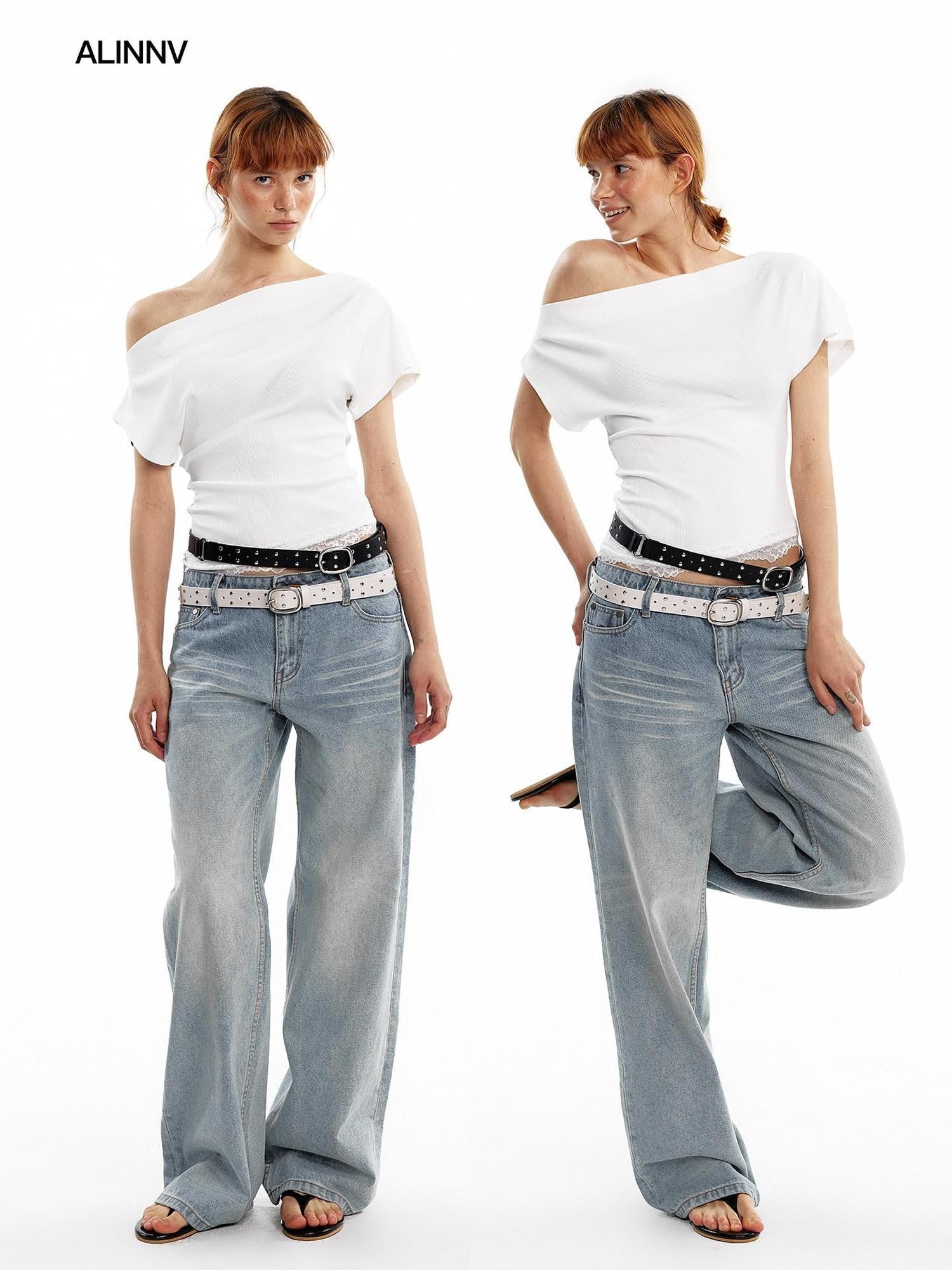 ALINNV Black White Reversible Lace Stretch Cropped Slim Women&