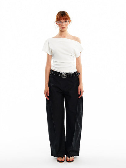 ALINNV Black White Reversible Lace Stretch Cropped Slim Women&