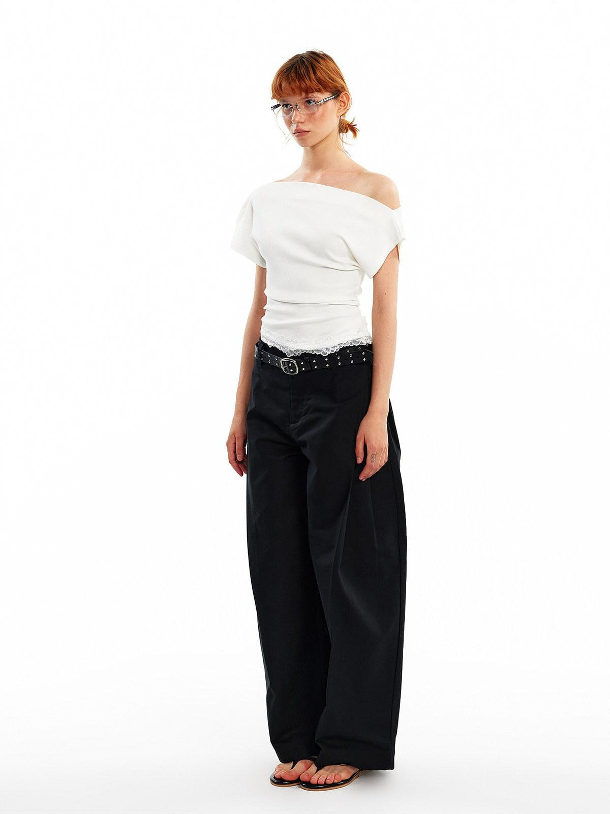 ALINNV Black White Reversible Lace Stretch Cropped Slim Women&