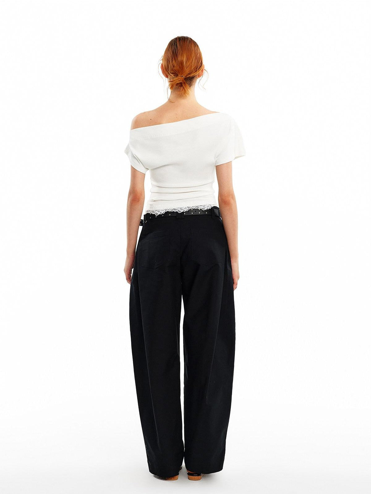 ALINNV Black White Reversible Lace Stretch Cropped Slim Women&