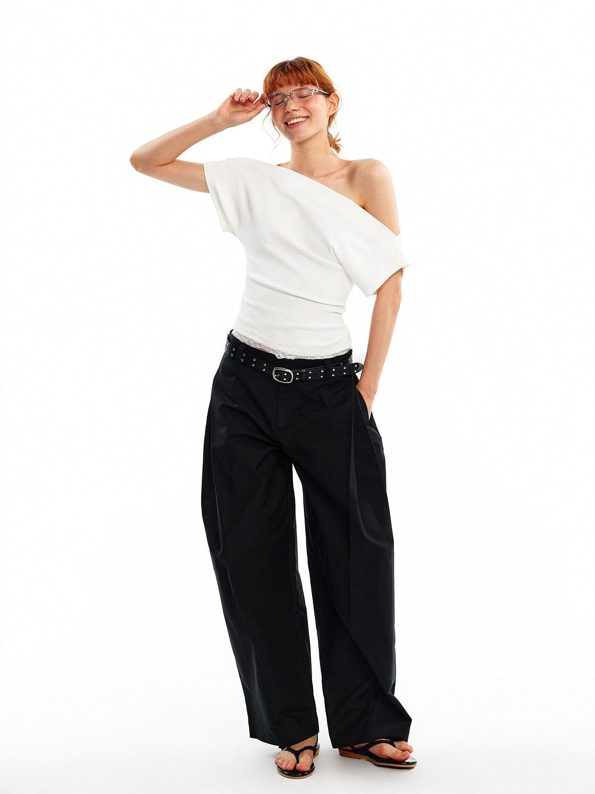 ALINNV Black White Reversible Lace Stretch Cropped Slim Women&