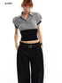 ALINNV Cinched Waist Puff Sleeve Button Polo Collar Women&