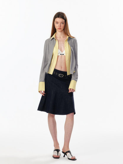 ALINNV Colorblock Faux Layered Cinched Waist Women&