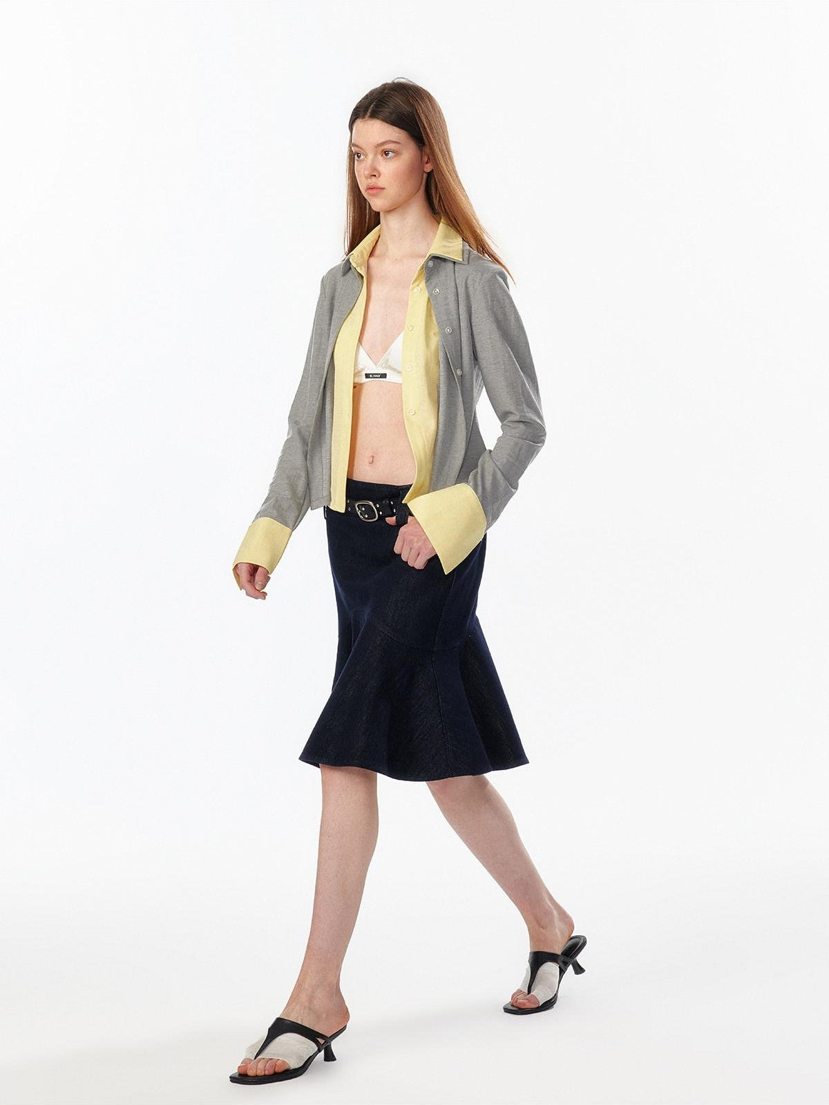 ALINNV Colorblock Faux Layered Cinched Waist Women&