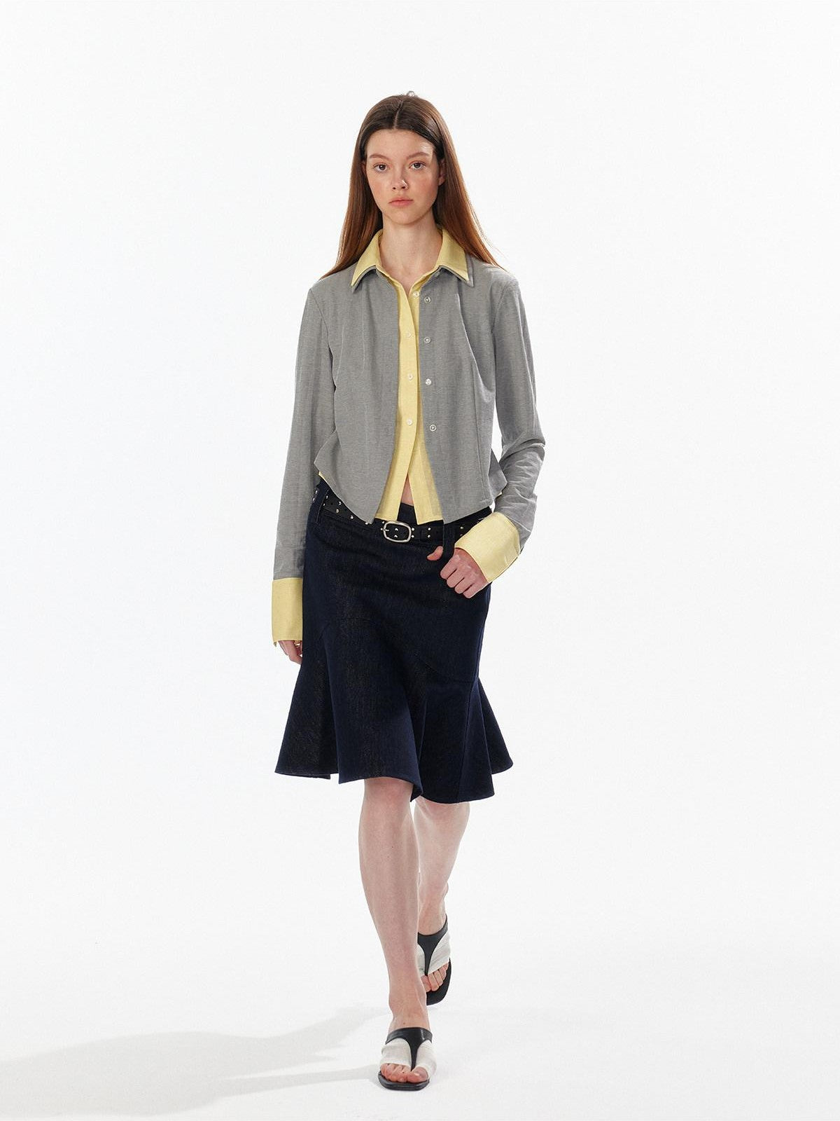 ALINNV Colorblock Faux Layered Cinched Waist Women&