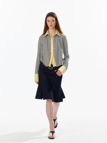 ALINNV Colorblock Faux Layered Cinched Waist Women&