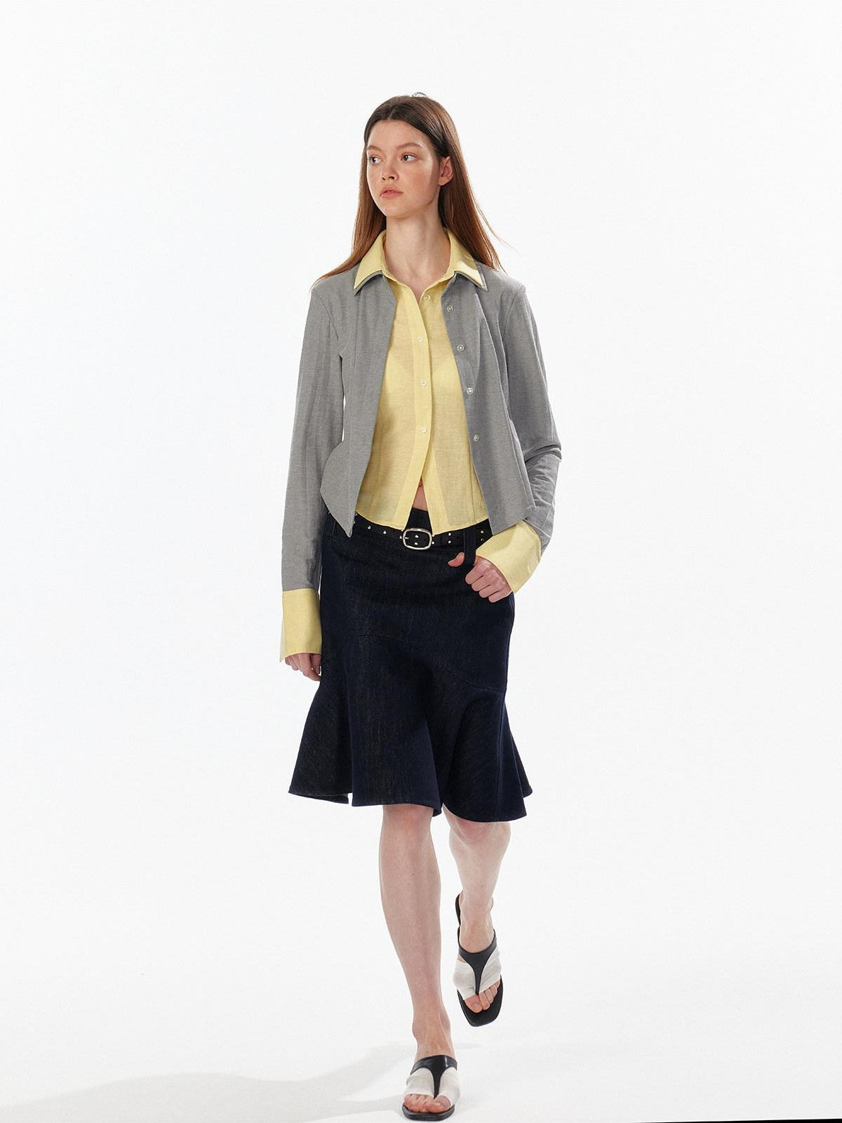 ALINNV Colorblock Faux Layered Cinched Waist Women&