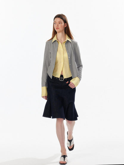 ALINNV Colorblock Faux Layered Cinched Waist Women&