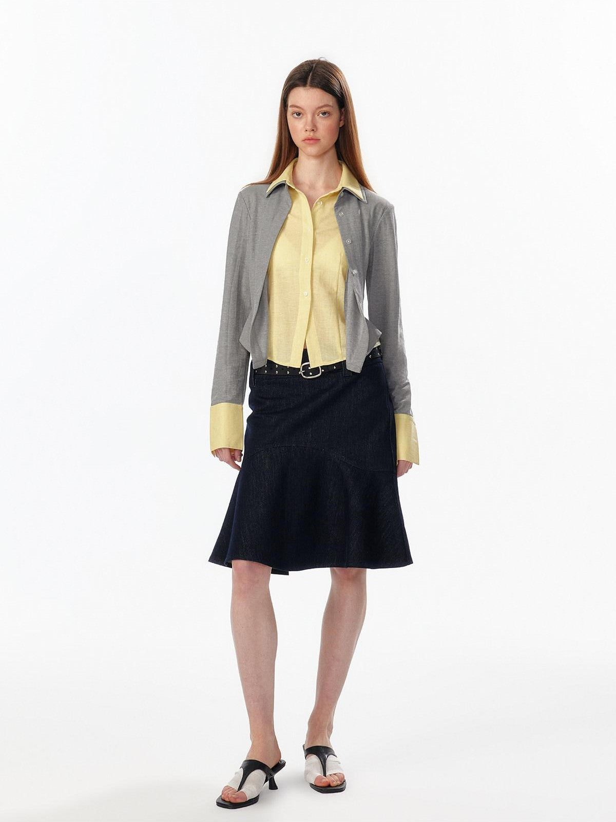 ALINNV Colorblock Faux Layered Cinched Waist Women&
