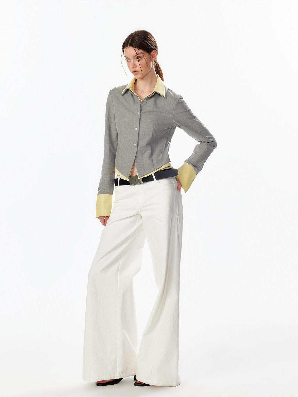 ALINNV Colorblock Faux Layered Cinched Waist Women&