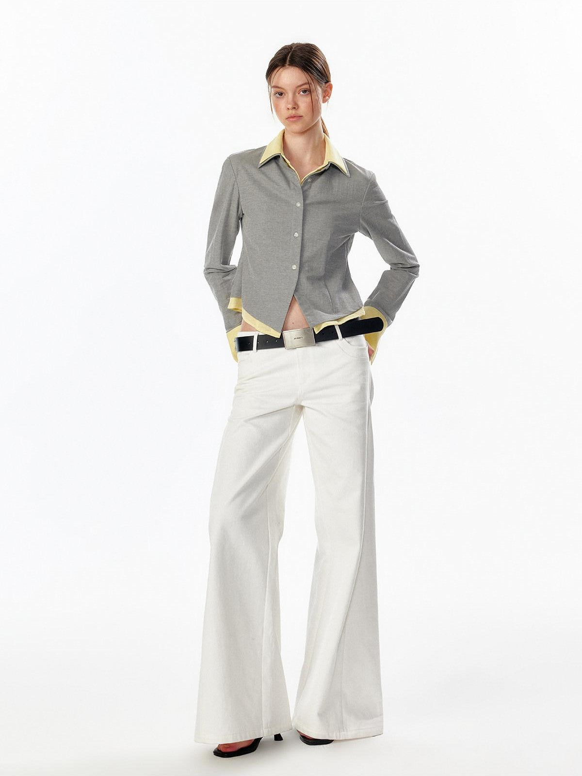 ALINNV Colorblock Faux Layered Cinched Waist Women&