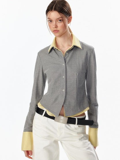 ALINNV Colorblock Faux Layered Cinched Waist Women&