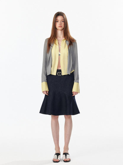 ALINNV Colorblock Faux Layered Cinched Waist Women&