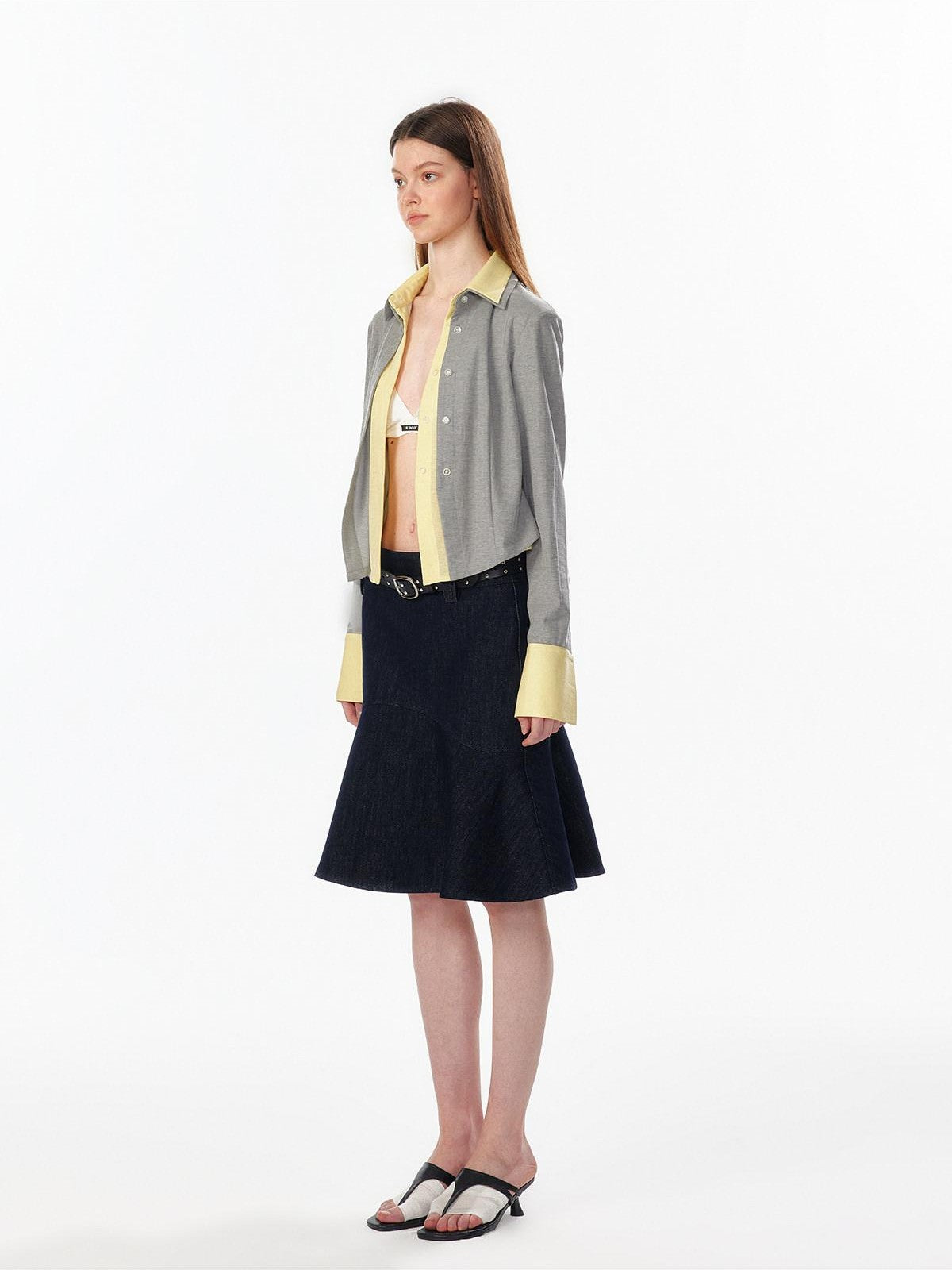 ALINNV Colorblock Faux Layered Cinched Waist Women&