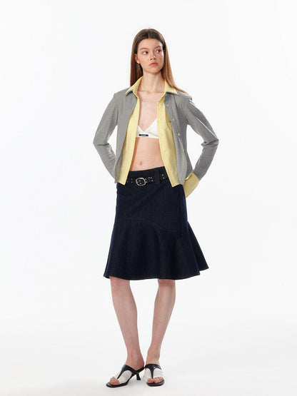 ALINNV Colorblock Faux Layered Cinched Waist Women&