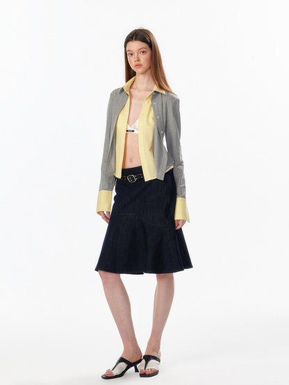 ALINNV Colorblock Faux Layered Cinched Waist Women&