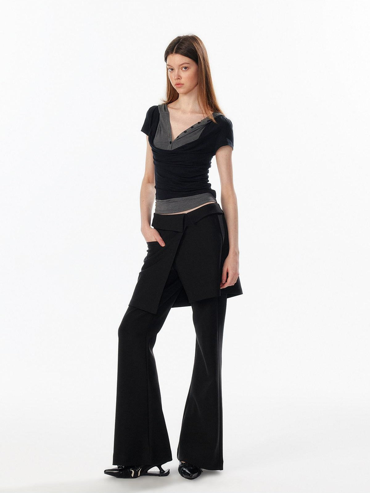 ALINNV Colorblock Spliced Layered Hooded Slimming Women&