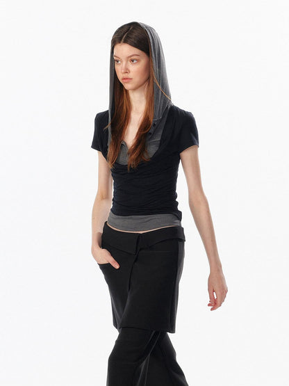 ALINNV Colorblock Spliced Layered Hooded Slimming Women&