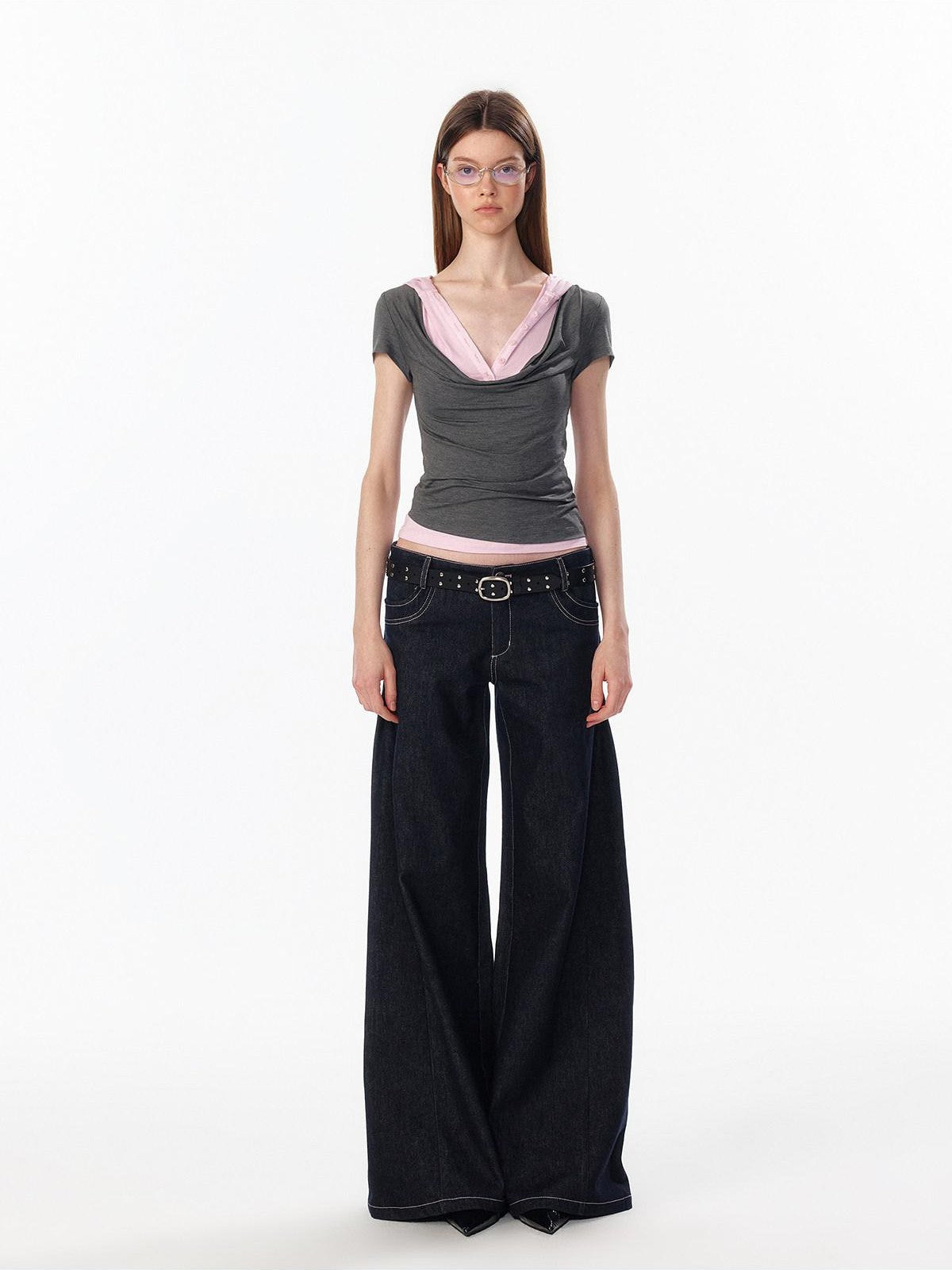 ALINNV Colorblock Spliced Layered Hooded Slimming Women&