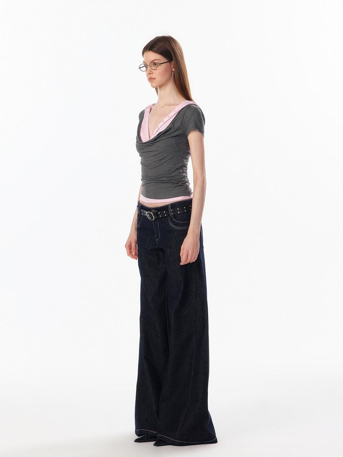 ALINNV Colorblock Spliced Layered Hooded Slimming Women&
