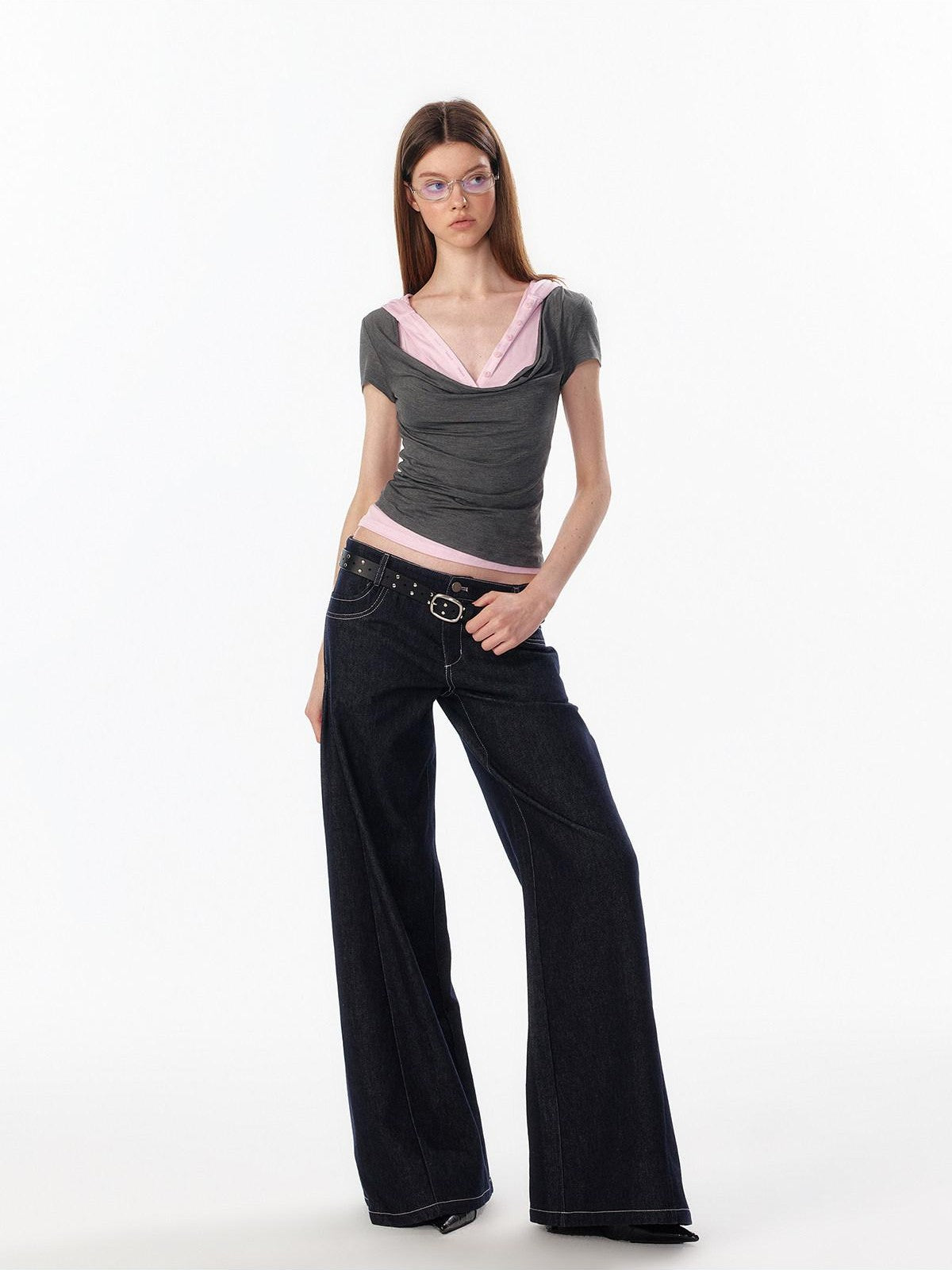 ALINNV Colorblock Spliced Layered Hooded Slimming Women&