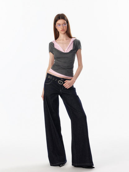 ALINNV Colorblock Spliced Layered Hooded Slimming Women&