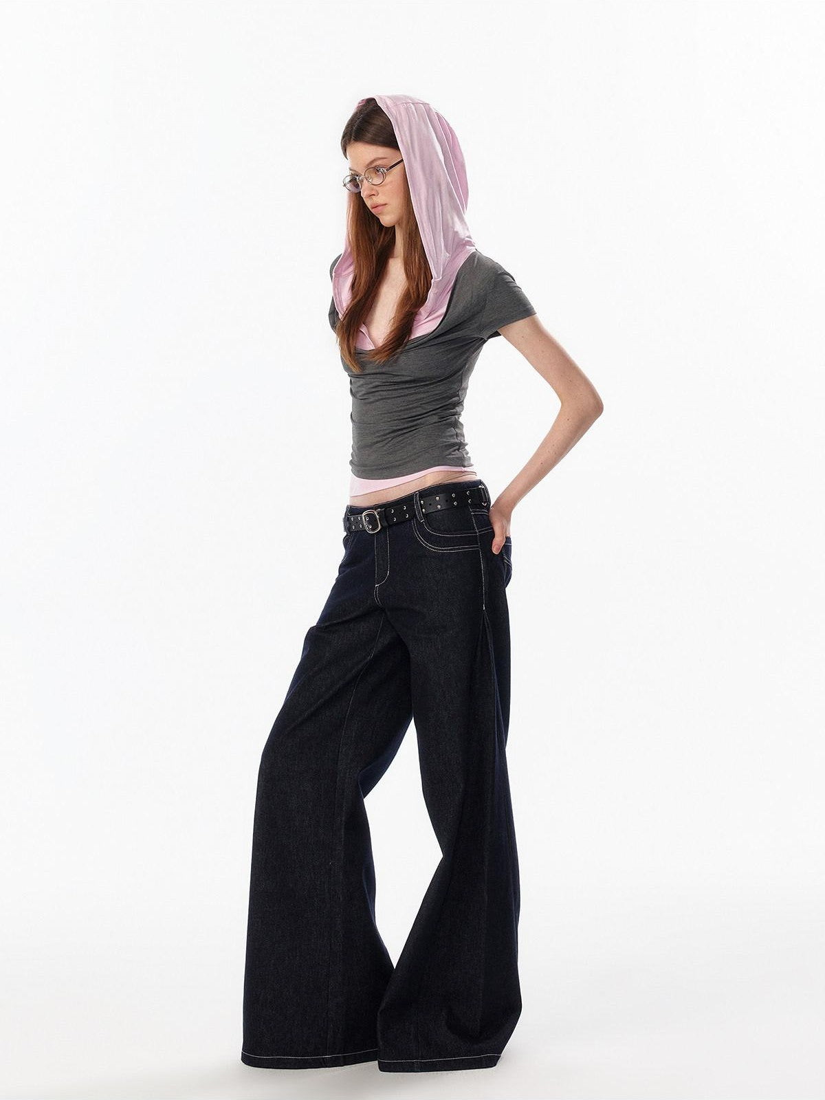ALINNV Colorblock Spliced Layered Hooded Slimming Women&