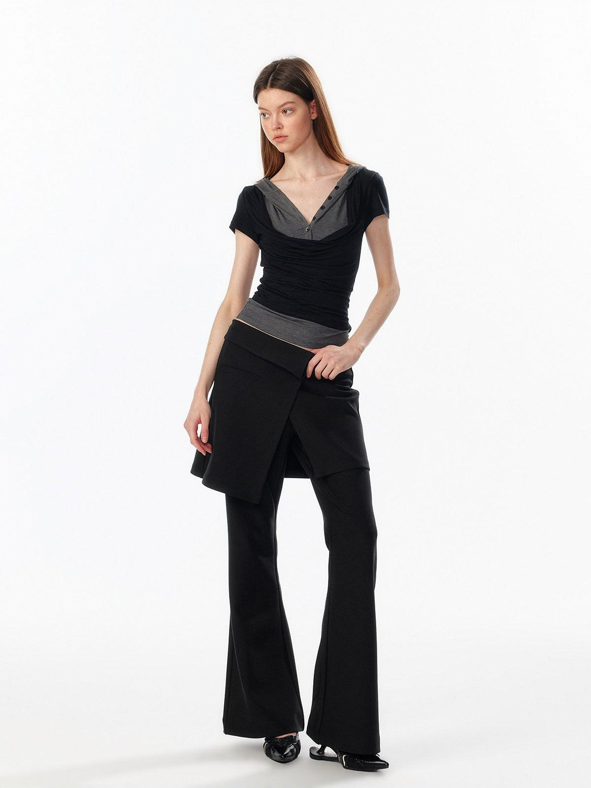 ALINNV Colorblock Spliced Layered Hooded Slimming Women&