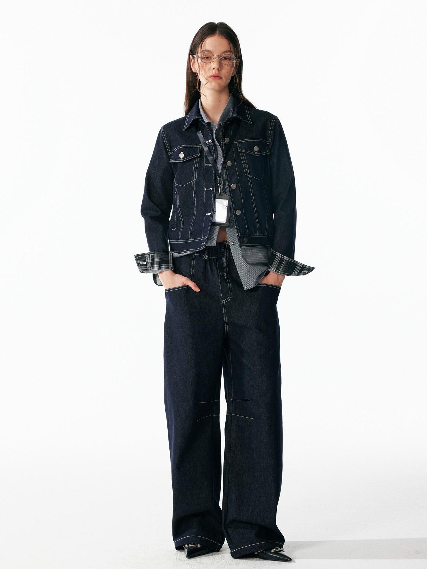 ALINNV Contrast Stitch Colorblock Short Lapel Slimming Women&