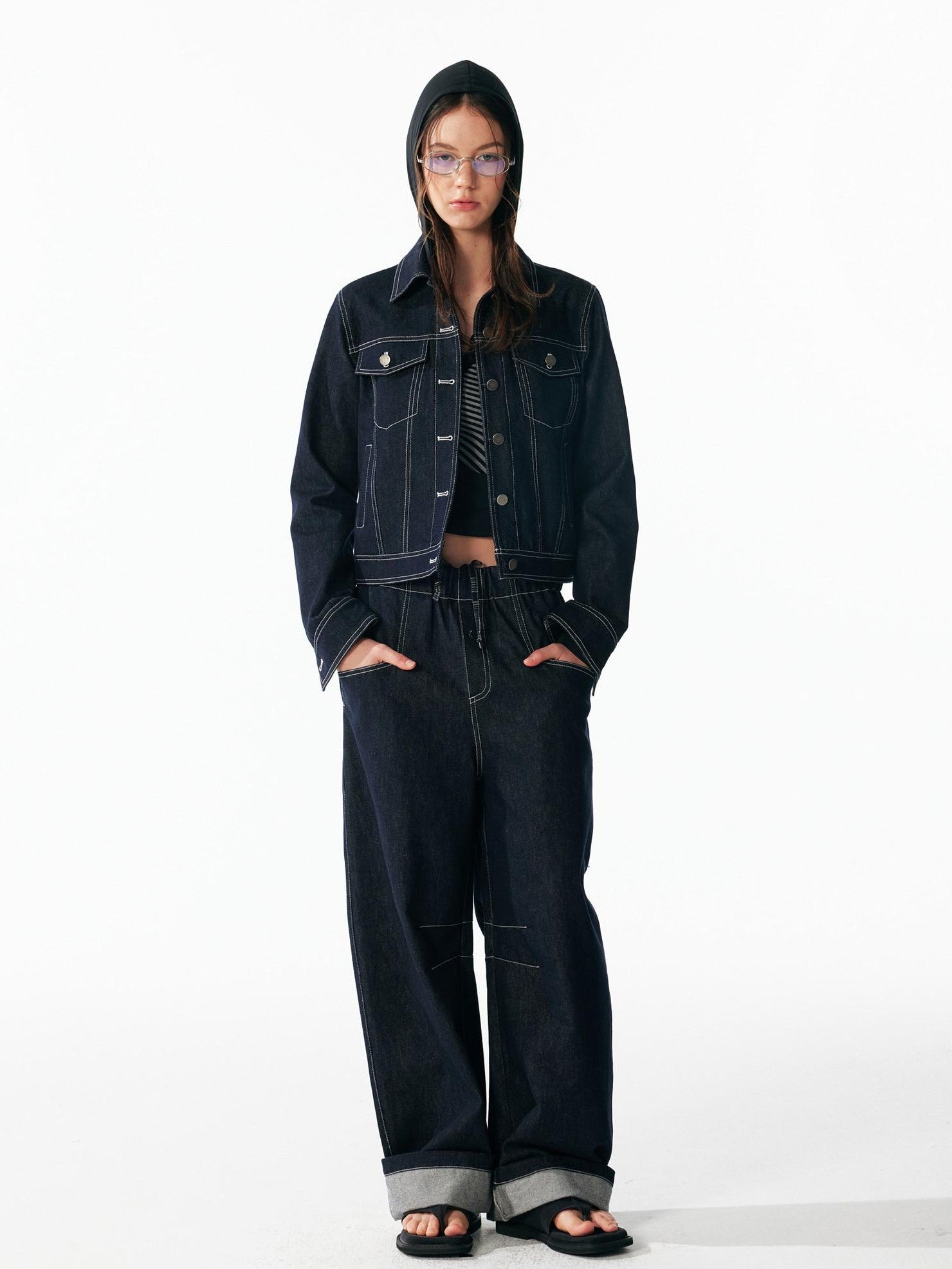 ALINNV Contrast Stitch Colorblock Short Lapel Slimming Women&