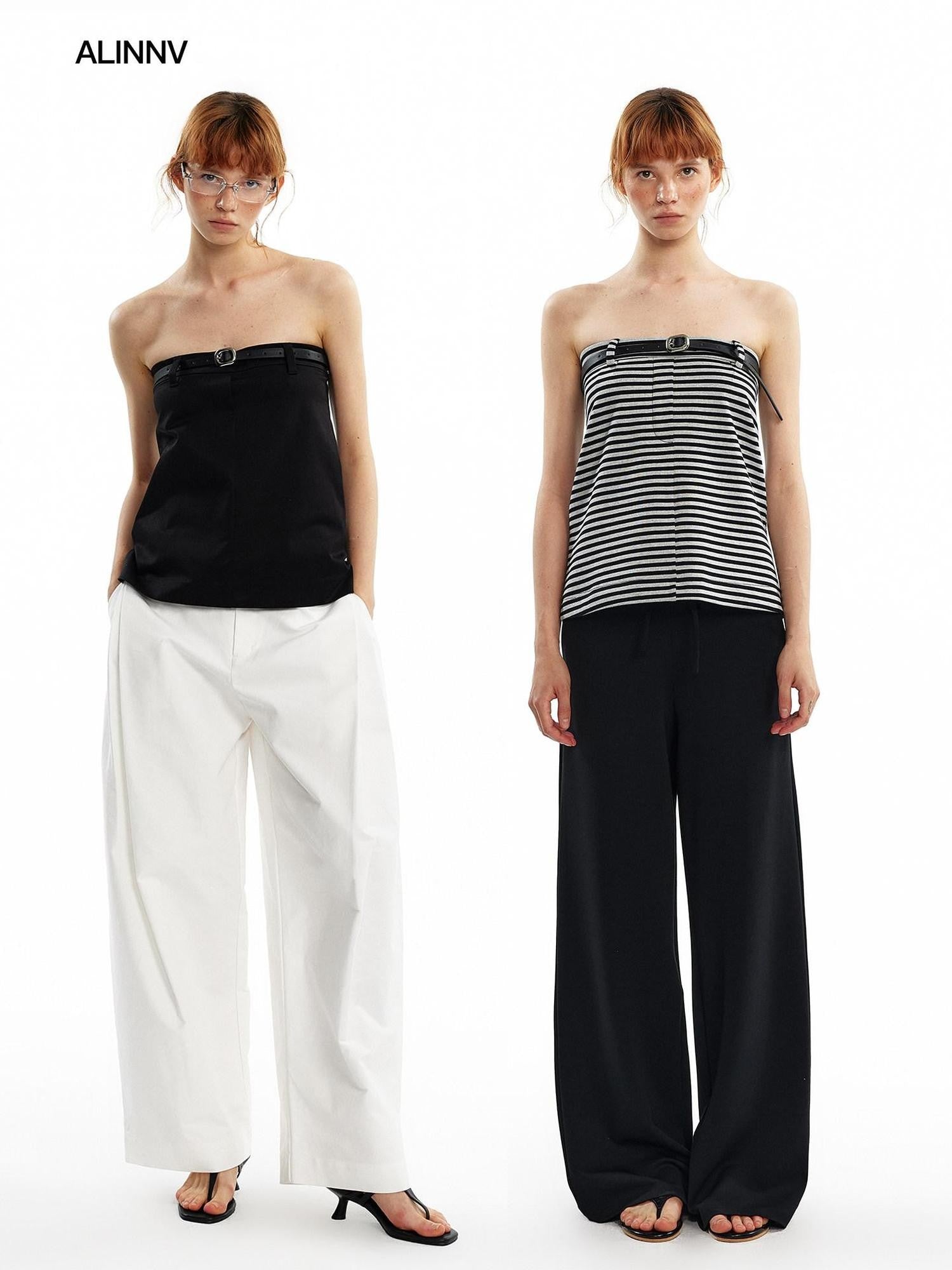 ALINNV Cropped Asymmetric Half Elastic Anti Slip Belted Women&